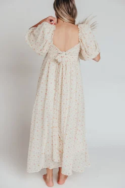 Best Worth Collective Melody Maxi Dress with Pleats and Bow Detail in Ivory Floral- Bump Fri