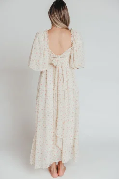 Best Worth Collective Melody Maxi Dress with Pleats and Bow Detail in Ivory Floral- Bump Fri