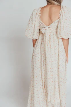 Best Worth Collective Melody Maxi Dress with Pleats and Bow Detail in Ivory Floral- Bump Fri