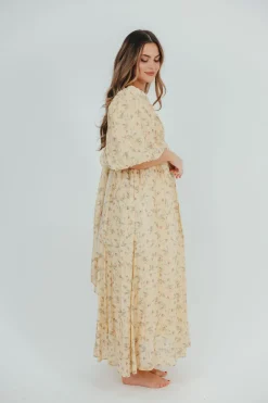 Sale Worth Collective Melody Maxi Dress with Pleats and Bow Detail in Yellow Floral - Bump F