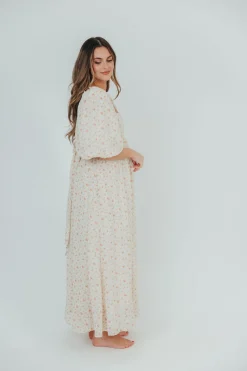 Best Worth Collective Melody Maxi Dress with Pleats and Bow Detail in Ivory Floral- Bump Fri