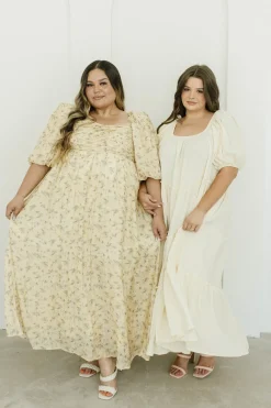 Sale Worth Collective Melody Maxi Dress with Pleats and Bow Detail in Yellow Floral - Bump F