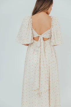 Best Worth Collective Melody Maxi Dress with Pleats and Bow Detail in Ivory Floral- Bump Fri