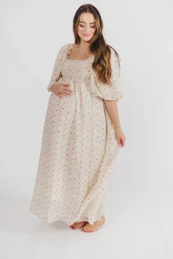 Best Worth Collective Melody Maxi Dress with Pleats and Bow Detail in Ivory Floral- Bump Fri