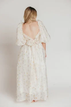 Hot Worth Collective Melody Maxi Dress with Pleats and Bow Detail in Yellow Rose Floral - B