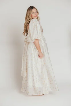 Hot Worth Collective Melody Maxi Dress with Pleats and Bow Detail in Yellow Rose Floral - B