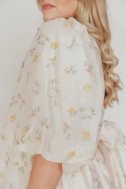 Hot Worth Collective Melody Maxi Dress with Pleats and Bow Detail in Yellow Rose Floral - B