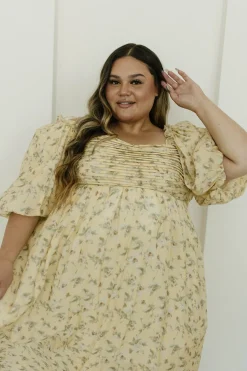 Sale Worth Collective Melody Maxi Dress with Pleats and Bow Detail in Yellow Floral - Bump F