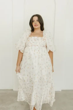 Hot Worth Collective Melody Maxi Dress with Pleats and Bow Detail in Yellow Rose Floral - B
