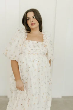 Hot Worth Collective Melody Maxi Dress with Pleats and Bow Detail in Yellow Rose Floral - B