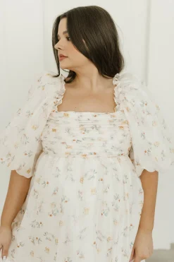 Hot Worth Collective Melody Maxi Dress with Pleats and Bow Detail in Yellow Rose Floral - B