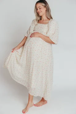 Best Worth Collective Melody Maxi Dress with Pleats and Bow Detail in Ivory Floral- Bump Fri