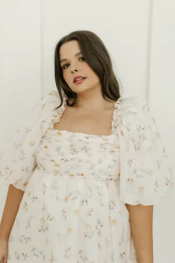 Hot Worth Collective Melody Maxi Dress with Pleats and Bow Detail in Yellow Rose Floral - B