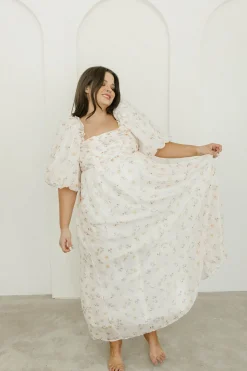 Hot Worth Collective Melody Maxi Dress with Pleats and Bow Detail in Yellow Rose Floral - B