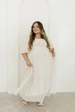 Best Worth Collective Melody Maxi Dress with Pleats and Bow Detail in Ivory Floral- Bump Fri