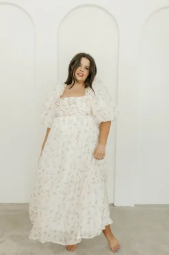 Hot Worth Collective Melody Maxi Dress with Pleats and Bow Detail in Yellow Rose Floral - B