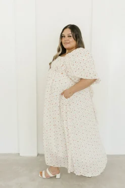 Best Worth Collective Melody Maxi Dress with Pleats and Bow Detail in Ivory Floral- Bump Fri
