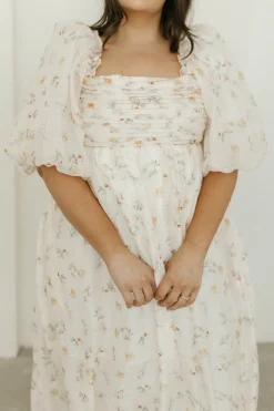 Hot Worth Collective Melody Maxi Dress with Pleats and Bow Detail in Yellow Rose Floral - B