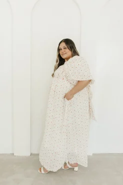 Best Worth Collective Melody Maxi Dress with Pleats and Bow Detail in Ivory Floral- Bump Fri