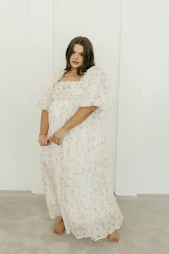 Hot Worth Collective Melody Maxi Dress with Pleats and Bow Detail in Yellow Rose Floral - B
