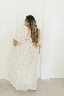 Best Worth Collective Melody Maxi Dress with Pleats and Bow Detail in Ivory Floral- Bump Fri
