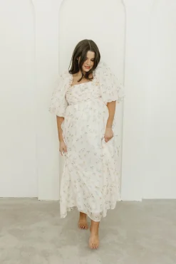 Hot Worth Collective Melody Maxi Dress with Pleats and Bow Detail in Yellow Rose Floral - B