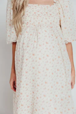 Best Worth Collective Melody Maxi Dress with Pleats and Bow Detail in Ivory Floral- Bump Fri
