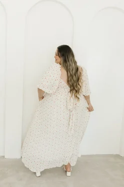 Best Worth Collective Melody Maxi Dress with Pleats and Bow Detail in Ivory Floral- Bump Fri