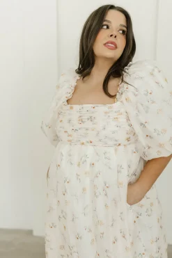 Hot Worth Collective Melody Maxi Dress with Pleats and Bow Detail in Yellow Rose Floral - B
