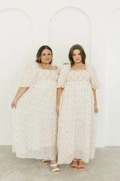 Best Worth Collective Melody Maxi Dress with Pleats and Bow Detail in Ivory Floral- Bump Fri