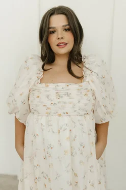 Hot Worth Collective Melody Maxi Dress with Pleats and Bow Detail in Yellow Rose Floral - B