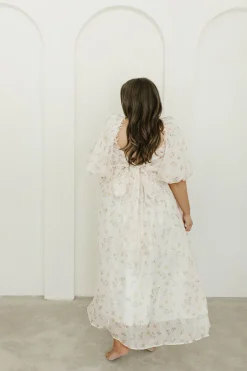 Hot Worth Collective Melody Maxi Dress with Pleats and Bow Detail in Yellow Rose Floral - B