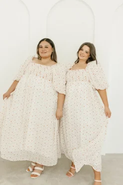 Best Worth Collective Melody Maxi Dress with Pleats and Bow Detail in Ivory Floral- Bump Fri