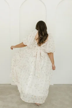 Hot Worth Collective Melody Maxi Dress with Pleats and Bow Detail in Yellow Rose Floral - B