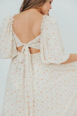 Best Worth Collective Melody Maxi Dress with Pleats and Bow Detail in Ivory Floral- Bump Fri
