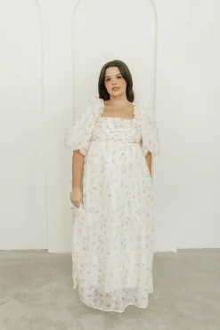 Hot Worth Collective Melody Maxi Dress with Pleats and Bow Detail in Yellow Rose Floral - B