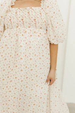 Best Worth Collective Melody Maxi Dress with Pleats and Bow Detail in Ivory Floral- Bump Fri