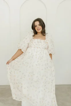 Hot Worth Collective Melody Maxi Dress with Pleats and Bow Detail in Yellow Rose Floral - B
