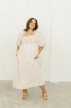 Best Worth Collective Melody Maxi Dress with Pleats and Bow Detail in Ivory Floral- Bump Fri