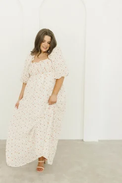 Best Worth Collective Melody Maxi Dress with Pleats and Bow Detail in Ivory Floral- Bump Fri