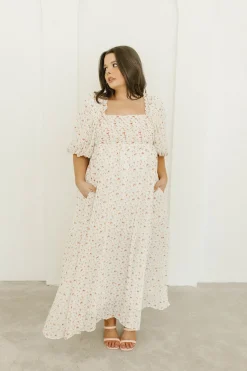 Best Worth Collective Melody Maxi Dress with Pleats and Bow Detail in Ivory Floral- Bump Fri