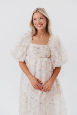 Hot Worth Collective Melody Maxi Dress with Pleats and Bow Detail in Yellow Rose Floral - B