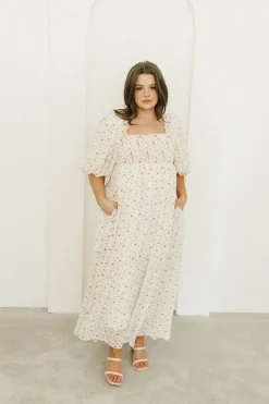 Best Worth Collective Melody Maxi Dress with Pleats and Bow Detail in Ivory Floral- Bump Fri