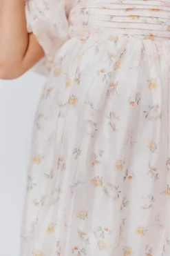 Hot Worth Collective Melody Maxi Dress with Pleats and Bow Detail in Yellow Rose Floral - B
