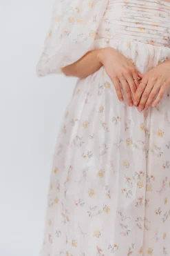 Hot Worth Collective Melody Maxi Dress with Pleats and Bow Detail in Yellow Rose Floral - B