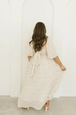 Best Worth Collective Melody Maxi Dress with Pleats and Bow Detail in Ivory Floral- Bump Fri