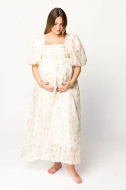 Hot Worth Collective Melody Maxi Dress with Pleats and Bow Detail in Yellow Rose Floral - B