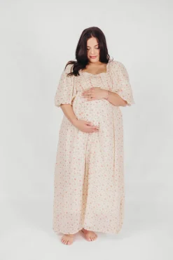 Best Worth Collective Melody Maxi Dress with Pleats and Bow Detail in Ivory Floral- Bump Fri