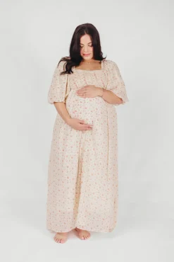 Best Worth Collective Melody Maxi Dress with Pleats and Bow Detail in Ivory Floral- Bump Fri