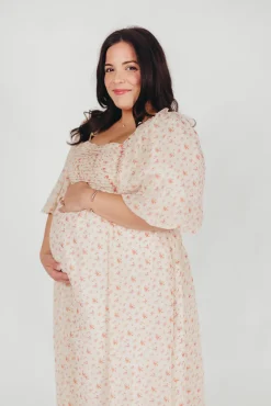 Best Worth Collective Melody Maxi Dress with Pleats and Bow Detail in Ivory Floral- Bump Fri